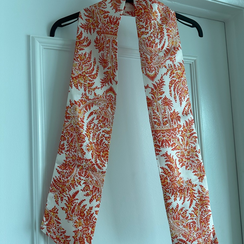 Vintage J. McLaughlin 100% Silk White Scarf with Red and Gold Floral Print